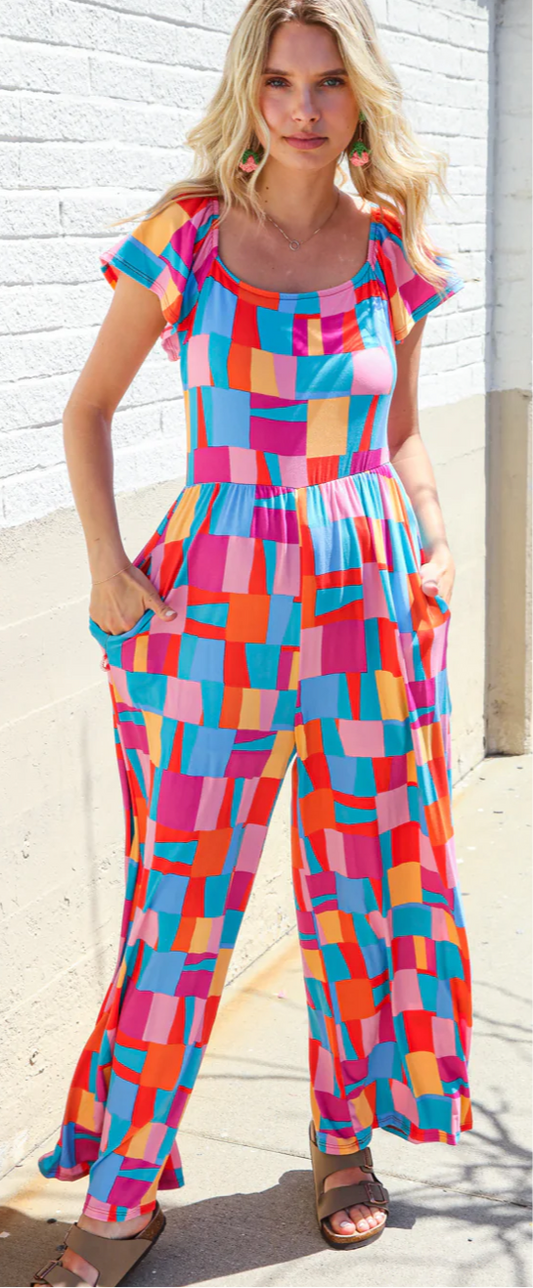 Colorful Geometric Jumpsuit-PLUS