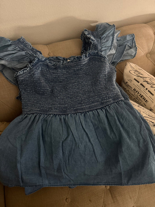 DENIM RUFFLE SLEEVE-PLUS SIZE